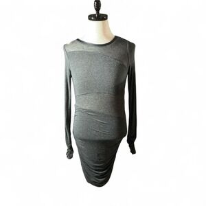 GUESS Womens Gray Long Sleeve Bodycon Ruched Sheer Panel Dress Size M